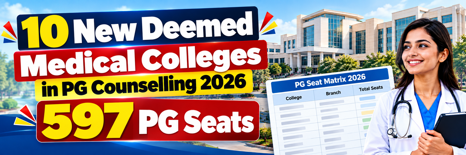 10 New Deemed Medical Colleges in PG Counselling 2026: College-Wise Seats